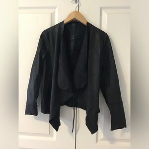 Zara Black faux Leather waterfall front Jacket, S